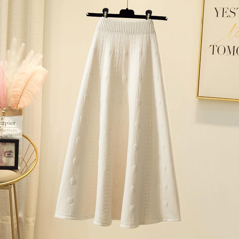 Women's Spring Autumn Winter Knitted Midi Half Skirt High Waist A-Line Umbrella Skirt Wool Flared Long Skirt To Match Sweaters