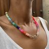 New Rainbow Natural Stone Necklace with Collar Chain, Elegant Design, Beach Vacation Trendy Neckchain for Women Anni