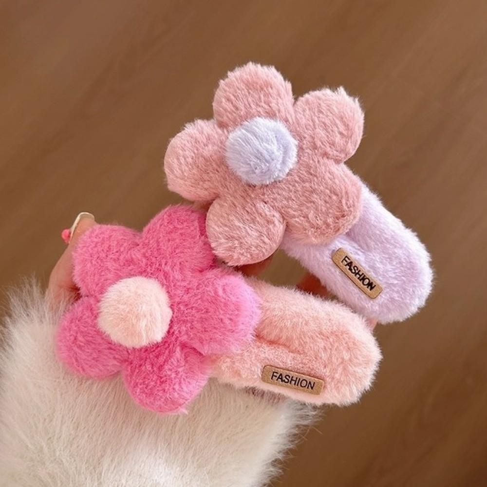Sweet Plush Flower Hair Clip Fashion Duckbill Clip Flyaway Hair Headwear Accessories Women