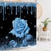 Розовая блестящая роза Занавеска для душа и коврик Набор для ванной комнаты Цветочные розовые блестящие занавески для душа Коврик для ванной комнаты Декор для ванной комнаты с крючками