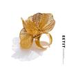 Exclusive Stainless Steel Metal Flower Adjustable Ring Women Hyperbole Personality Fashion Finger Jewelry Gift PVD Plated
