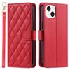 For iPhone 14 Leather Case Rhombus Grid Pattern Phone Wallet Cover