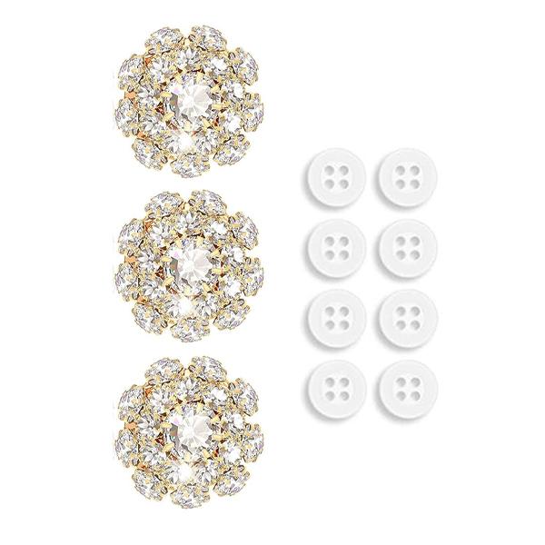 3Pcs Rhinestone Buttons Covers With 8Pcs Sewing Buttons Crystal Buttons Clip On Button Jewelry Women For Sewing Diy Craft Decor