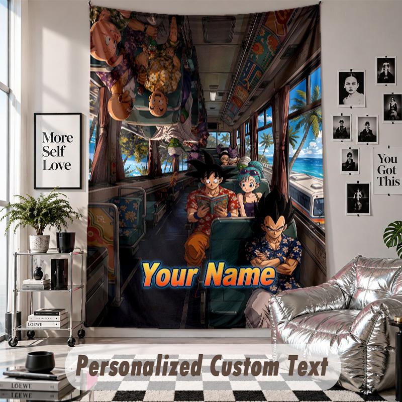 Wall Hanging Tapestry With Custom Name & Text, Dragon Ball Decorative Tapestry For Bedroom