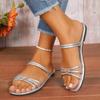 Fashion Women's 2024 Square Toe Sandals Women's New Summer Soft Bottom Slippers Flat Bottom Casual Beach Shoes Women Shoes