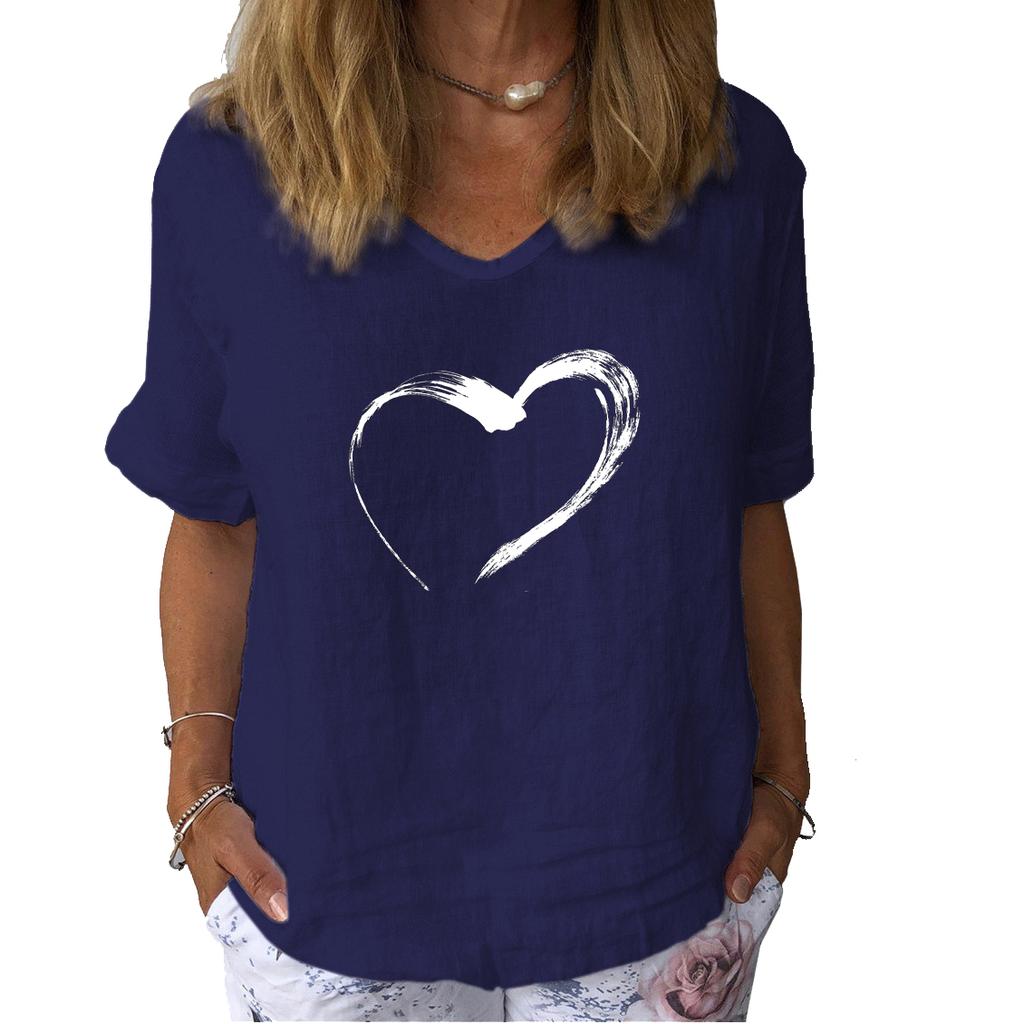 Женская модная футболка с короткими рукавами и принтом, летняя повседневная льняная тонкая женская блузка-пуловер