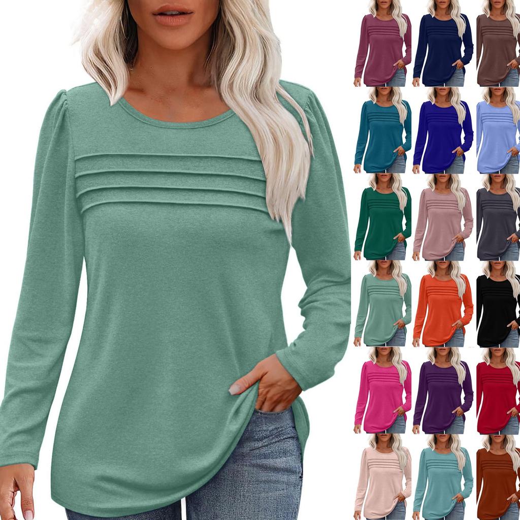 Женский свободный повседневный однотонный топ с круглым вырезом и длинными рукавами, модный топ