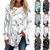 Women's Casual Plus Size Long Sleeved Round Neck Printed T-shirt Top Pullover