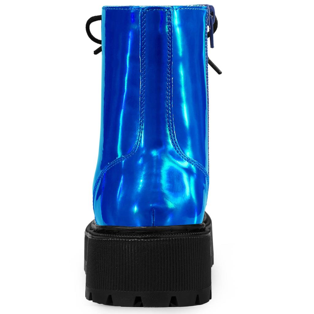 Allegra K Women's Combat Ankle Boots, Round Toe, Platform, Colorful, Blue, Size 24.5cm