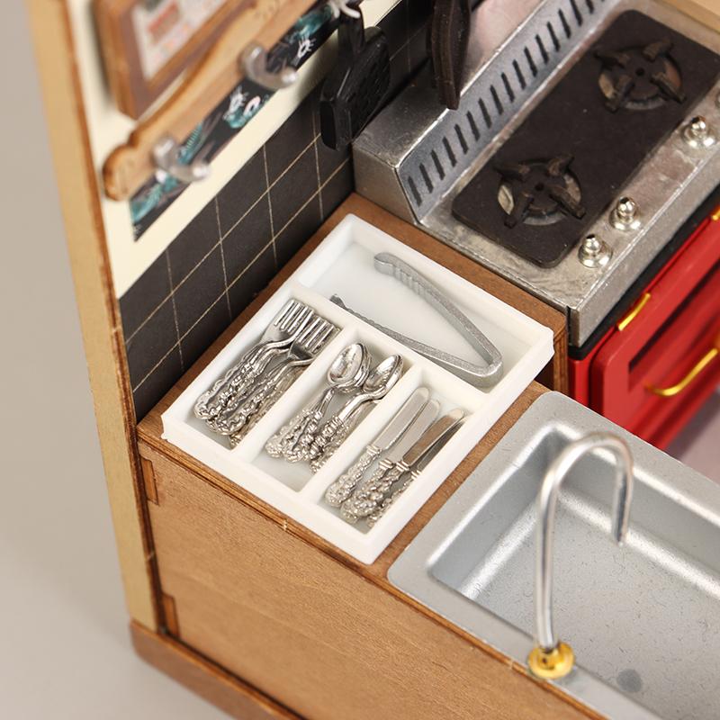 1Комплект 1:12 кукольных мини-ножей, вилок, ложек, зажимов, столовых приборов с ящиком для хранения, кукольные кухонные принадлежности, утварь, декор, аксессуары