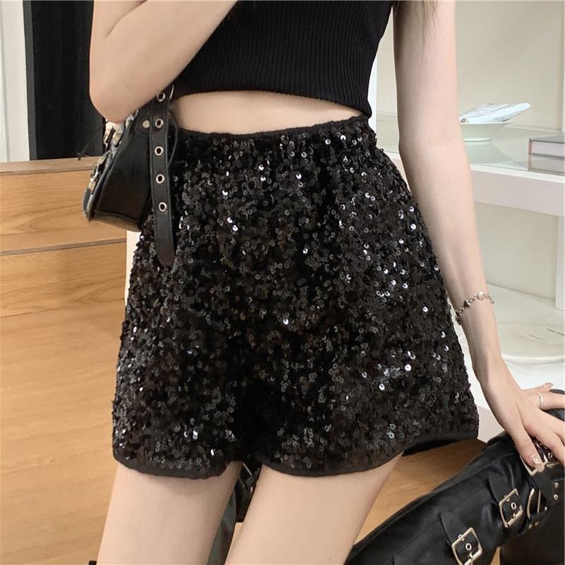 Fashion  Shorts for Women Shiny Sequined Versatile Short Pants Female Chic Clubwear Shorts Solid Pants