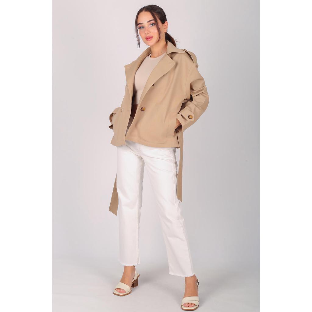 Women's Black Belted Short Trench Coat