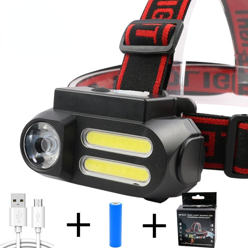 USB зарядка COB фары XPE+2COB18650 головной фонарь светодиодный уличный кемпинг рыболовный фонарь