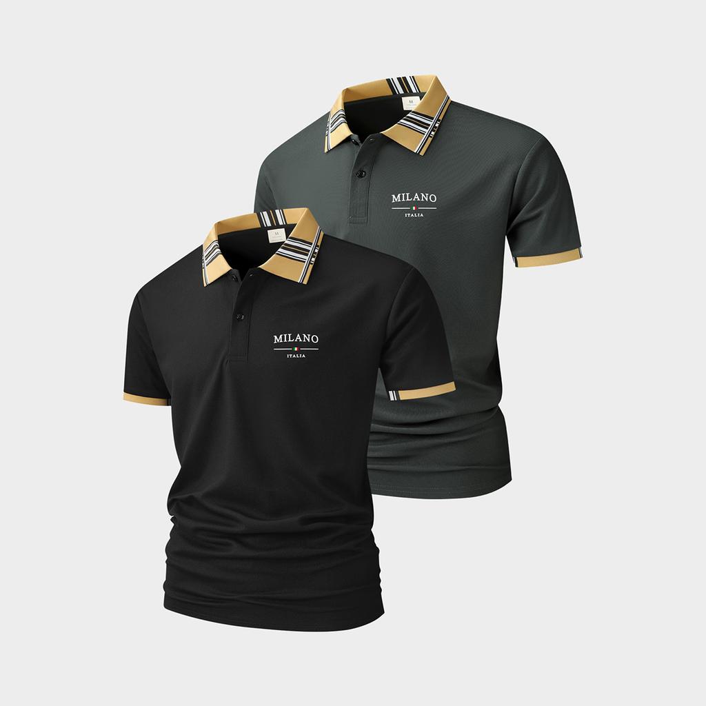 2 упаковки мужских повседневных поло - Короткий рукав, рубашки для гольфа для мужчин, модные топы на пуговицах, черная рабочая футболка