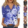 Женская футболка Футболка с принтом Рукав 3/4 Повседневные Выходные Мода Базовый V-образный вырез Обычный топ