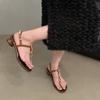 Fashion Fashion Block Heel Clip Toe One Buckle Strap Sandals New Summer Round Toe Metal Buckle Mid-heel Non-slip Beach Roman Shoes