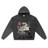 DTG Print Knitted Denim Zip-Up Hoodie Love's Luxury Brother Print Zipper Hoodies
