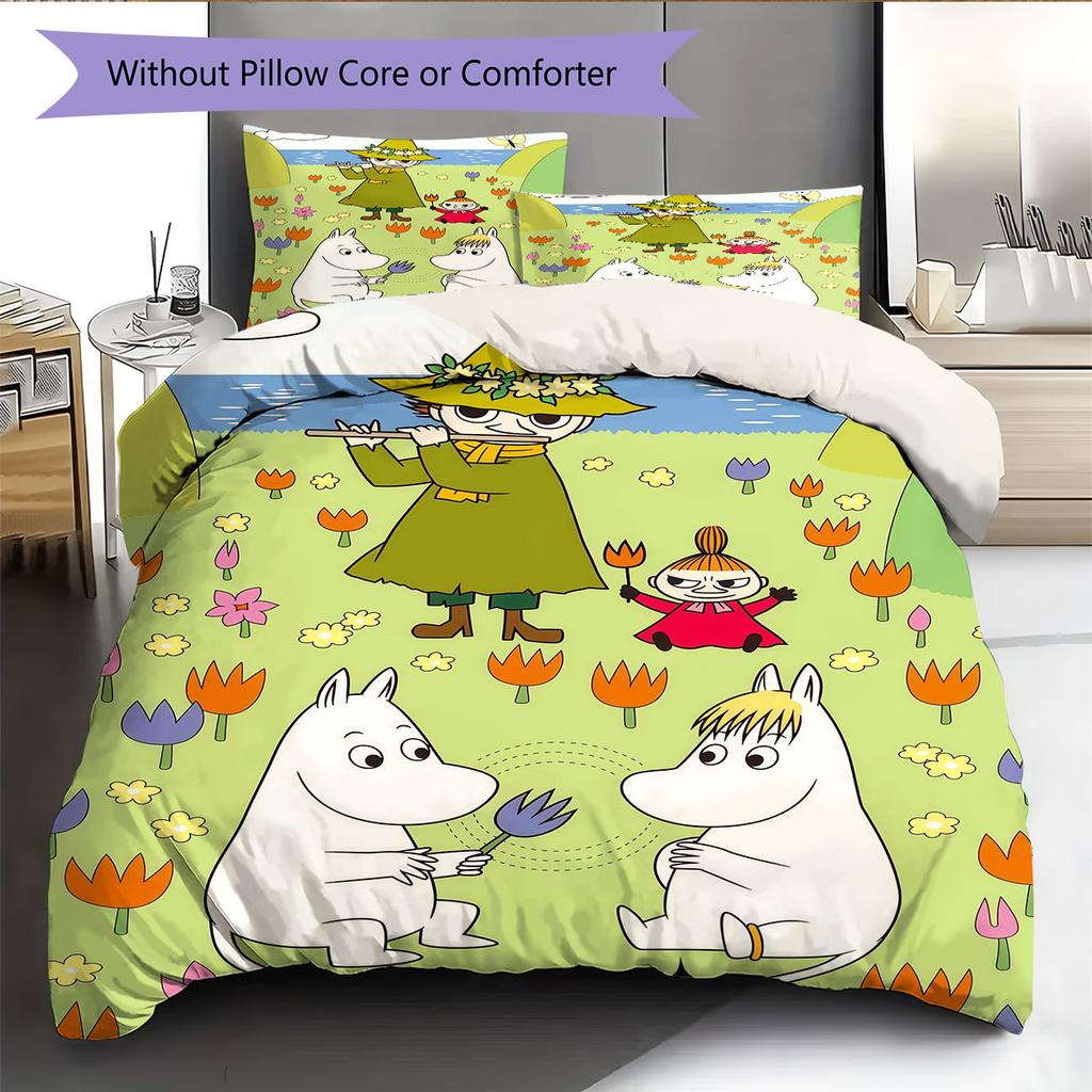 Moominvalley Pattern Bedding Home Decoration Birthday Gift ( 1 duvet cover + 2 pillowcase, without core),fan merchandise.