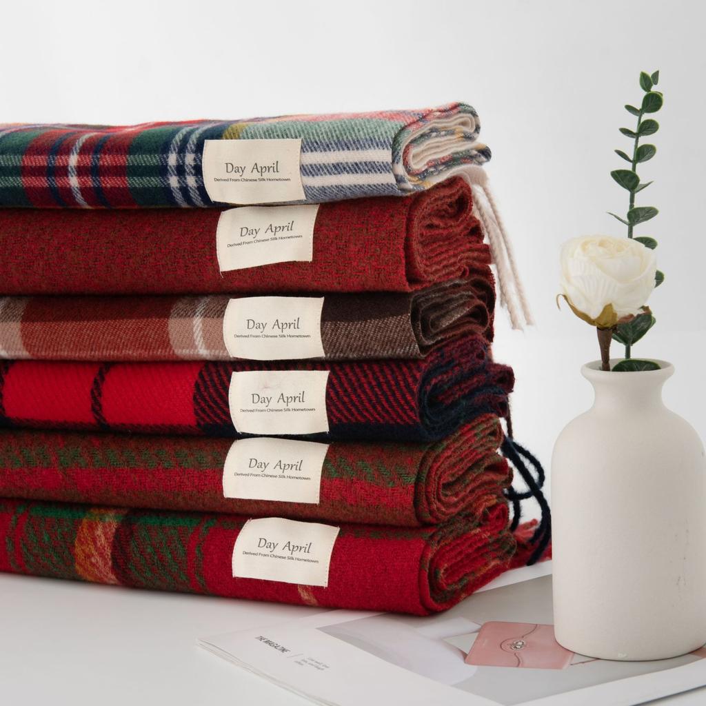 Ankara Red Plaid Scarf Christmas Scarf Winter Atmosphere Versatile Women's Cashmere Feel Scarf Warm Shawl