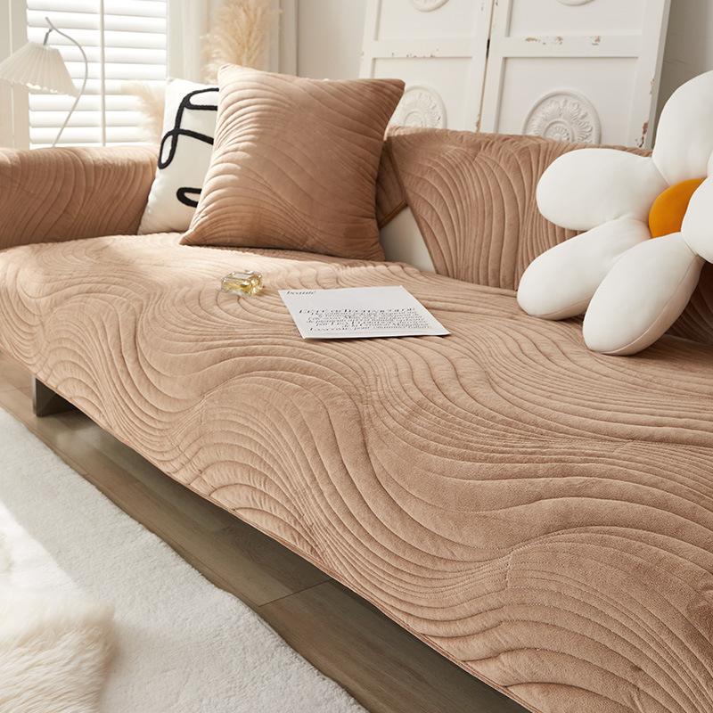 Modern Minimalist and Thickened Plush Sofa Cushion, Winter Anti Slip and Dirt Resistant Leather Sofa, Solid Color Cover Cloth