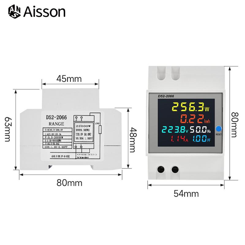 6IN1 Din Rail Display Smart Energy Meter 110V 220V 380V 100A AC Monitor Voltage Current Power Frequency Power Factor VOLT AMP