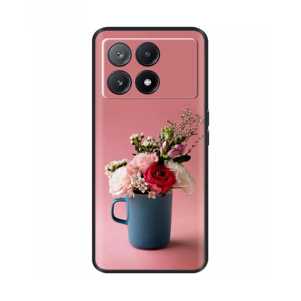 Для Xiaomi Poco X6 Pro Чехол PocoX6 Модный Кот Цветок Мягкий Силиконовый Задний Чехол для Телефона для Poxo C6 PocoX6 Pro x 6 Чехлы etui Funda