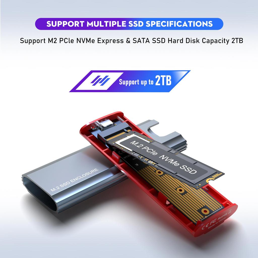 M2 NVMe SATA SSD Case 10Gbps SSD Box M.2 NVME NGFF SSD To USB 3.1 Enclosure Type-A To Type-C Cable for PC Laptop