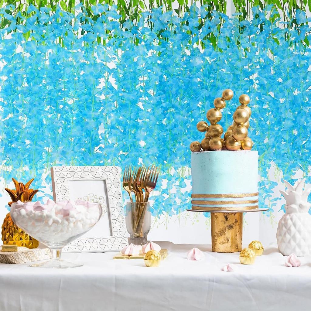 Pack Of 12 Artificial Wisteria Hanging Flowers For Wedding Indoor Outdoor Decoration With Realistic Silk Petals