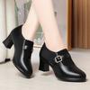 Autumn and Winter Soft Leather Soft Sole Comfortable Low Heel Lace-up Deep Mouth Fashionable Thick Heel Ladies Leather Shoes
