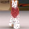 Summer Women's Sleeveless Long V-Neck Printed Jade Flower Dresses