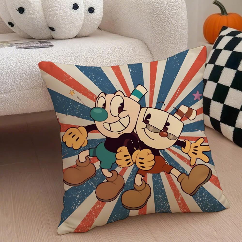 Retro Cartoon American Game CCuphead Cushion Cover Throw Pillow Cover Hidden Button Durable Polyester Chair Cushion