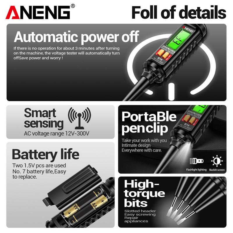 ANENG B16 Intelligent Digital Induction Test Pen 12V-300V Non Contact Test Pen Zero Wire Breakpoint Detection with Backlight