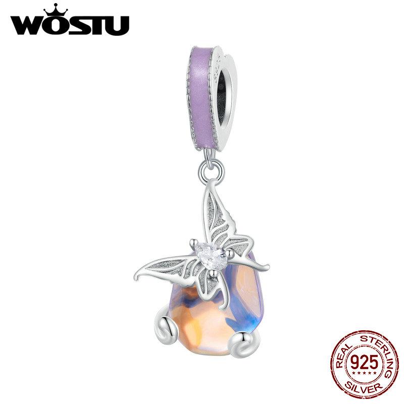 WOSTU Подвеска-подвеска из стерлингового серебра 925 пробы с газовой бабочкой для браслета DIY, ожерелья