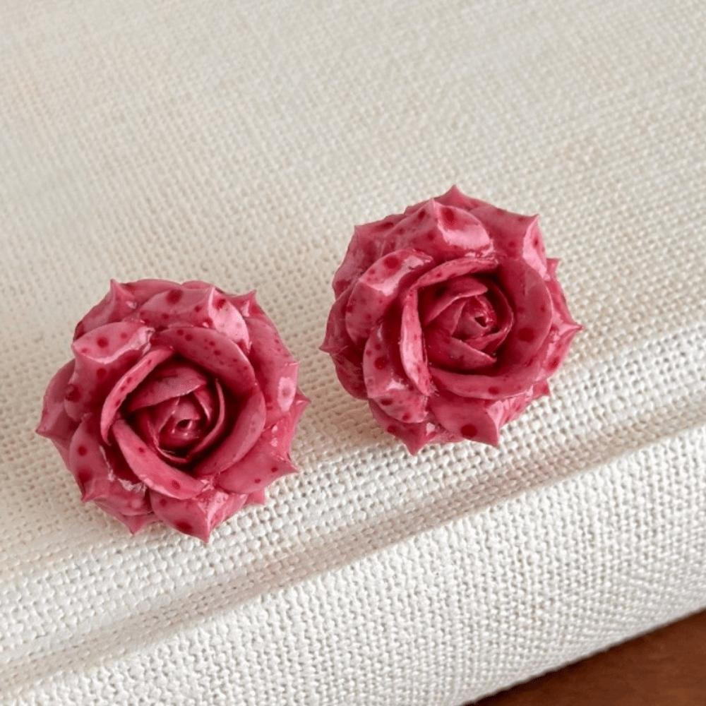 Sweet Artificial Rose Earrings Resin Retro Preserved Flower Earrings Unique Delicate Craftsmanship Romantic Ear Hooks