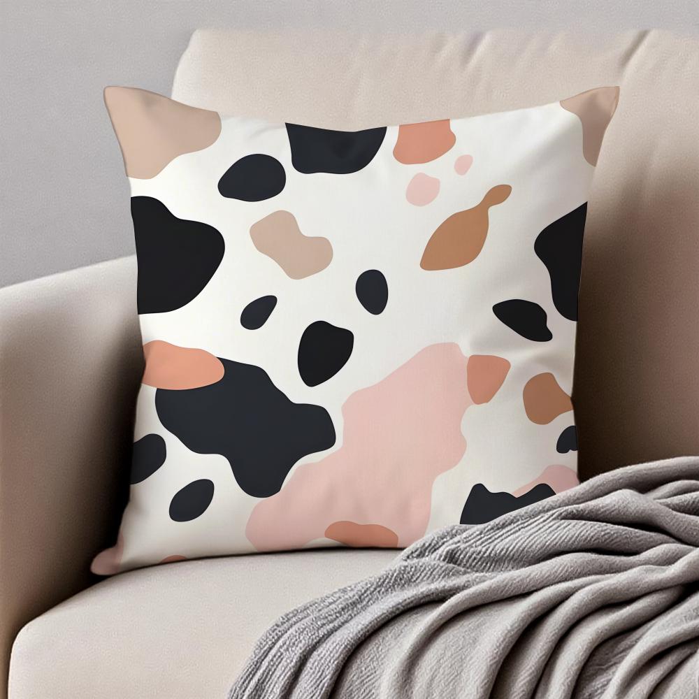 CCow Print Cushion Cover Pillowcase Antidustmite Invisible Zipper Short Plush Sofa Cushion
