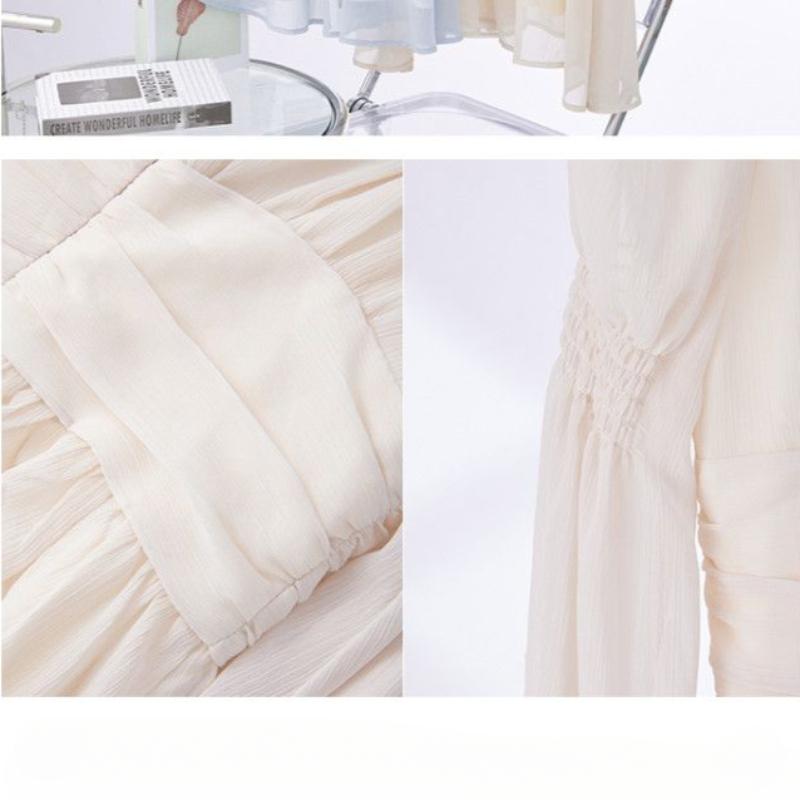 2024 Новая французская длинная юбка темперамент квадратный вырез шифон длинный рукав сказочный дворец ветер платье ранняя весна