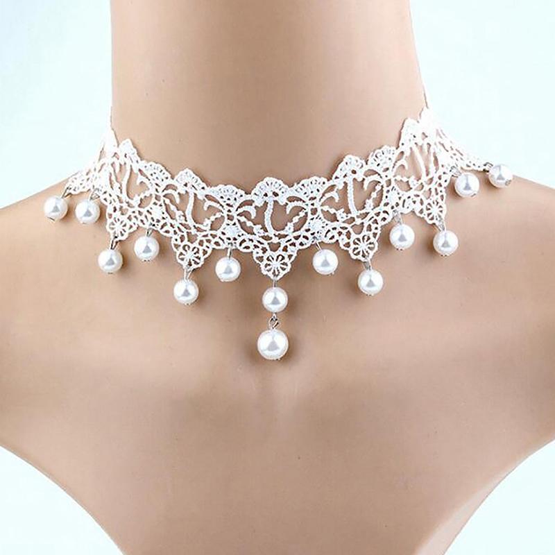 Gothic Black Lace Necklace For Women Girl Boho  Pearl Sexy Lace Choker Punk Dark Lolita Style Halloween Jewelry