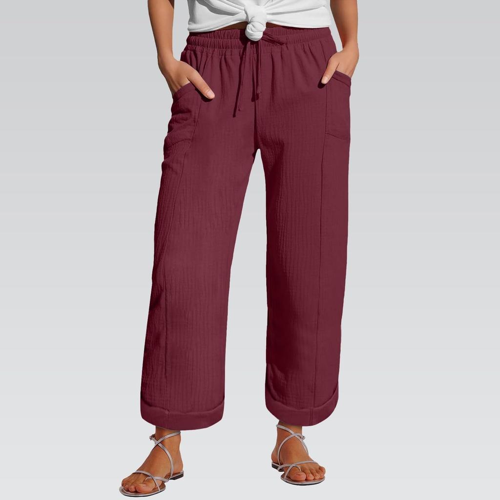 Women's Pants Fashion Casual Pants Solid Color Drawstring High Waist Pants With Pockets