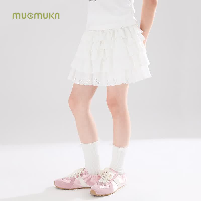 Хлопковая юбка с вышивкой и кружевом для девочек Mucmukn
