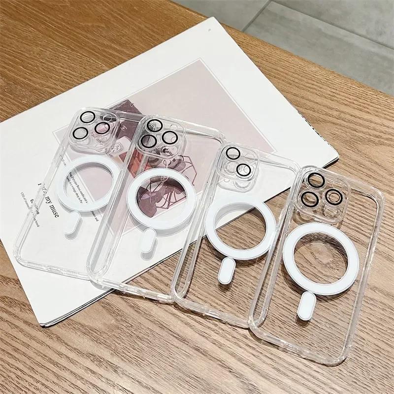 Роскошный прозрачный акриловый чехол Magsafe для iPhone 15 14 13 12 11 Pro Max Plus, магнитный чехол для беспроводной зарядки с защитой объектива