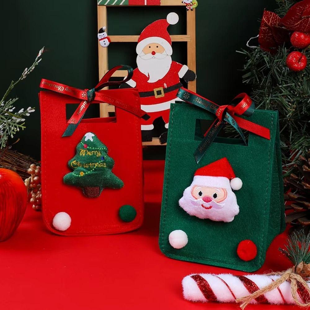 2PCS Felt Cloth New Year Gift Bag Red Green Felt Candy Pouch Christmas Gift Bag Family Gathering