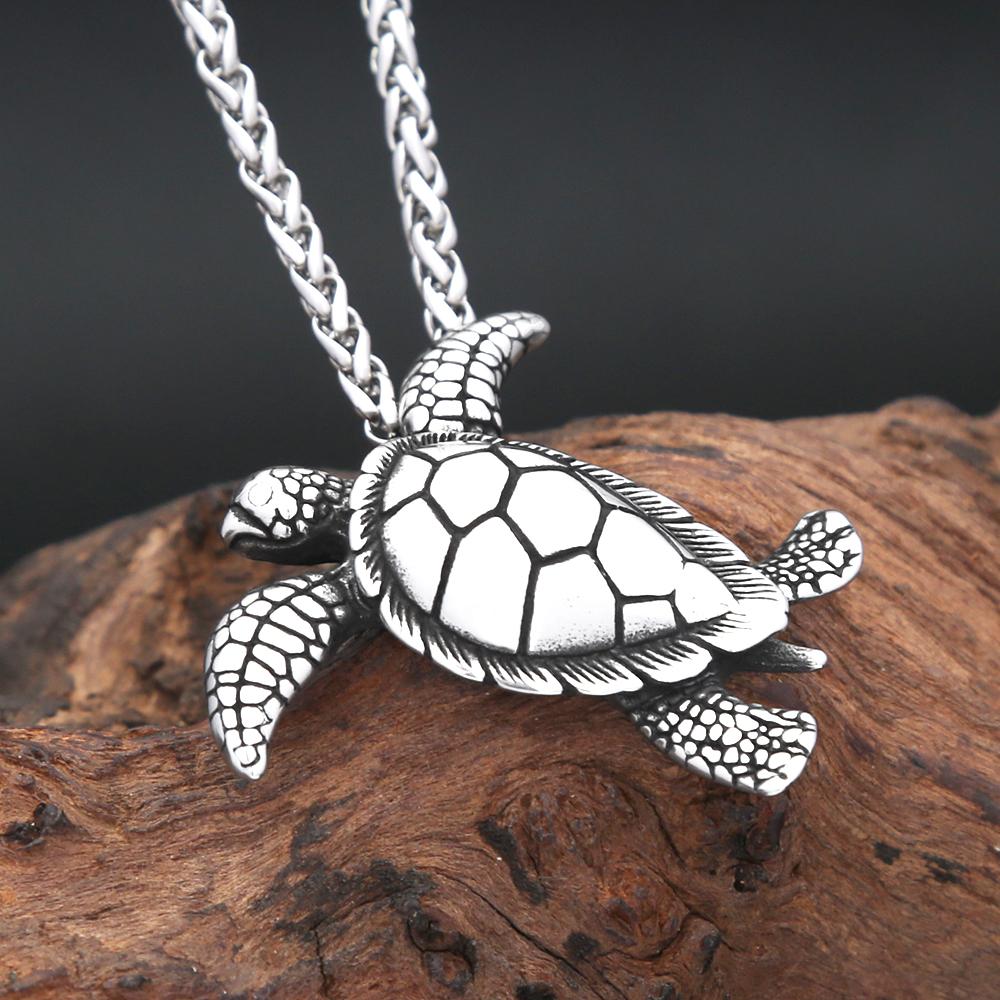 Vintage 316L Stainless Steel Turtle Pendant Necklaces For Men Women Gothic Fashion Punk Cute Animal Biker Jewelry Gift