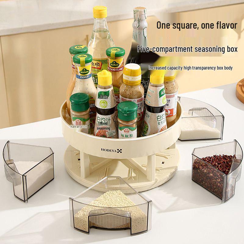 Вращающаяся кухонная полка для специй и органайзер для приправ - Многофункциональное угловое хранение для бутылок и банок