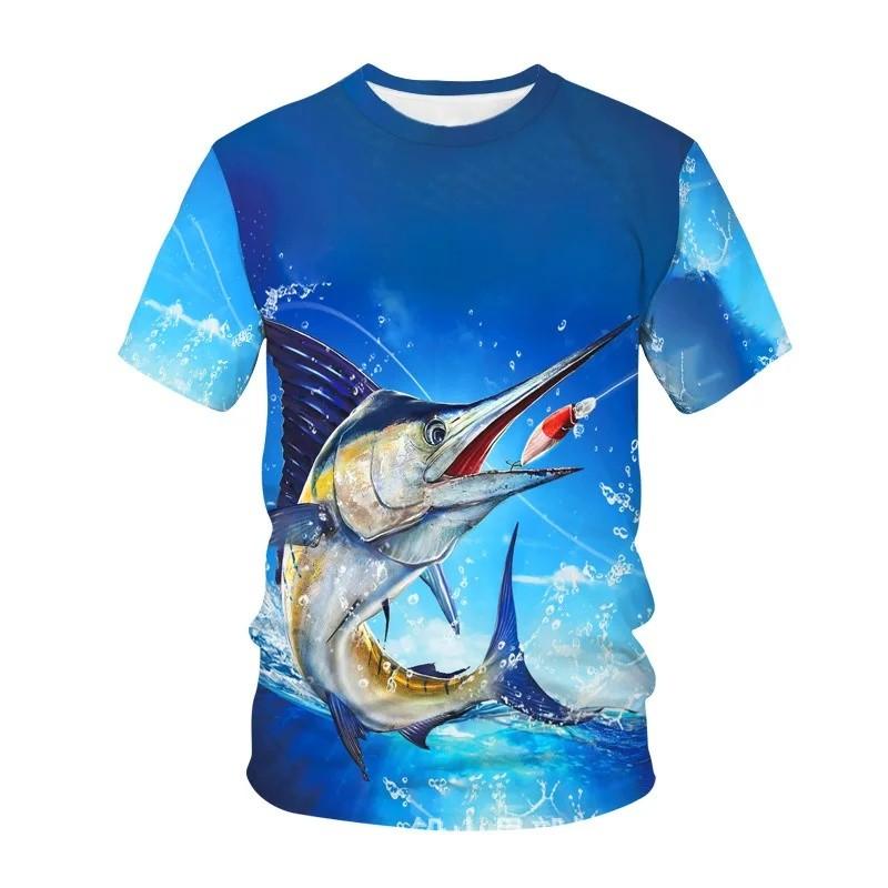 Sea View Sunset Sailfish Lighthouse 3D Print Kids Round Neck Short Sleeve Tee Loose Outdoor Fishing Daily Top