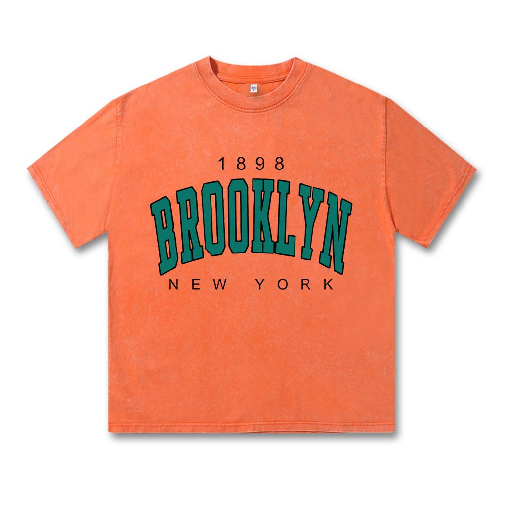 Ретро-стираная винтажная футболка 1898 New York Printed Women T Shirt Fashion Fleece T Shirt Creativity Pullover Clothing