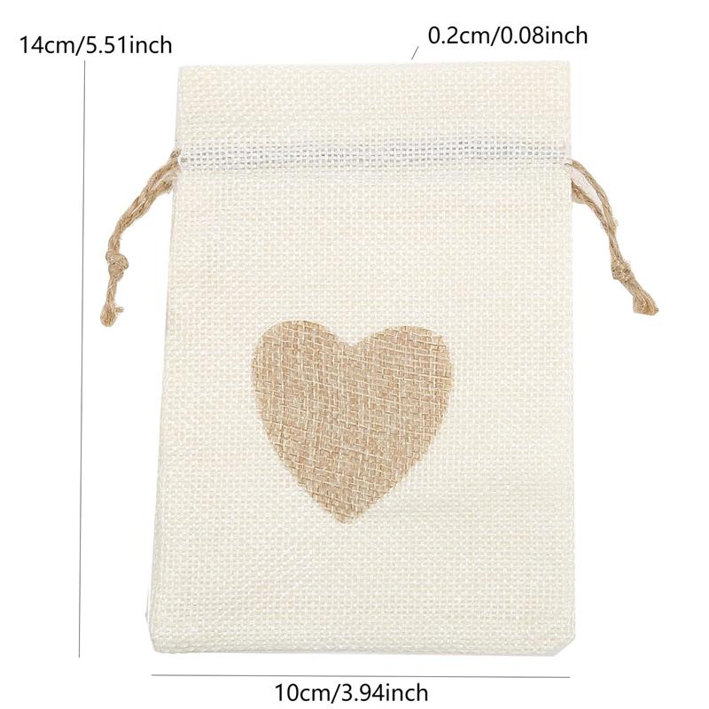 10Pcs Heart Shape Linen Small Drawstring Bag Reusable Burlap Jewelry Storage Pouch Gift Packaging Bags Party Candy Bags