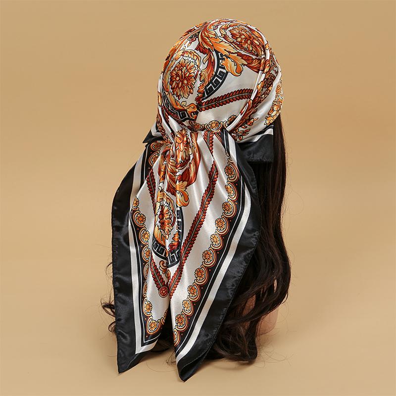 90*90cm Fashion Scarves Women Shawl Print Silk Satin Hijab Female Bandana Luxury Brand Square Ladies Foulard Muffler Tentacles