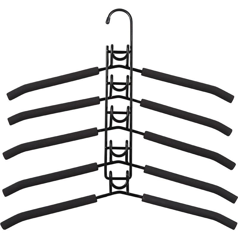 Компактная многослойная вешалка для одежды 5 в 1 со съемной полкой для брюк и противоскользящей губкой - прочный металлический органайзер для футболок, джинсов и многого другого