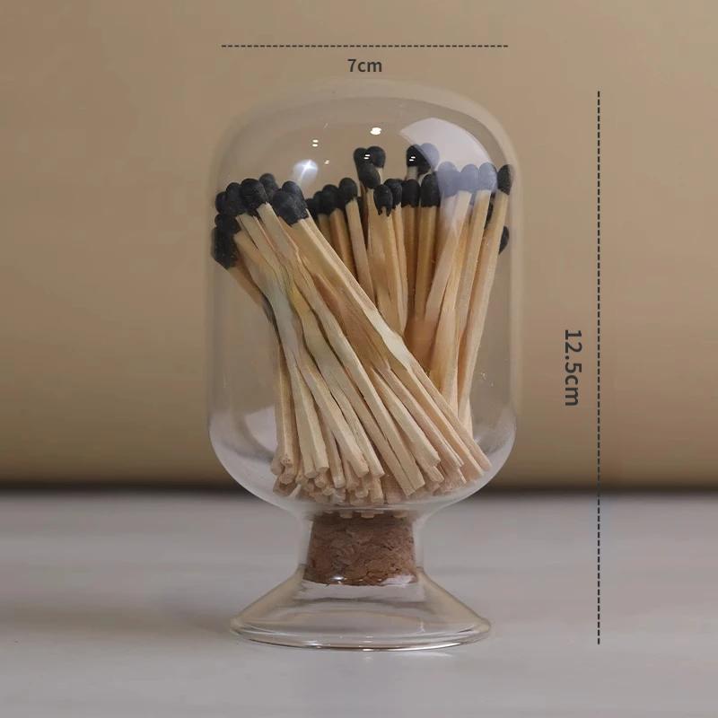 Matchstick Glass Bottle Aromatherapy Candle Glass Cloche Jar Fireplace Match Christmas Matchbox Storage Jar with Wooden Stopper