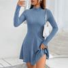 Женское платье-свитер с длинным рукавом, облегающее, с высоким воротником, в рубчик, осеннее, длинное